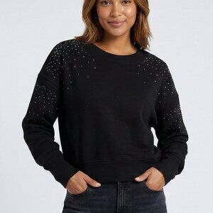 NWT BOSS Womens Black Studded Crop Sweatshirt Sz M